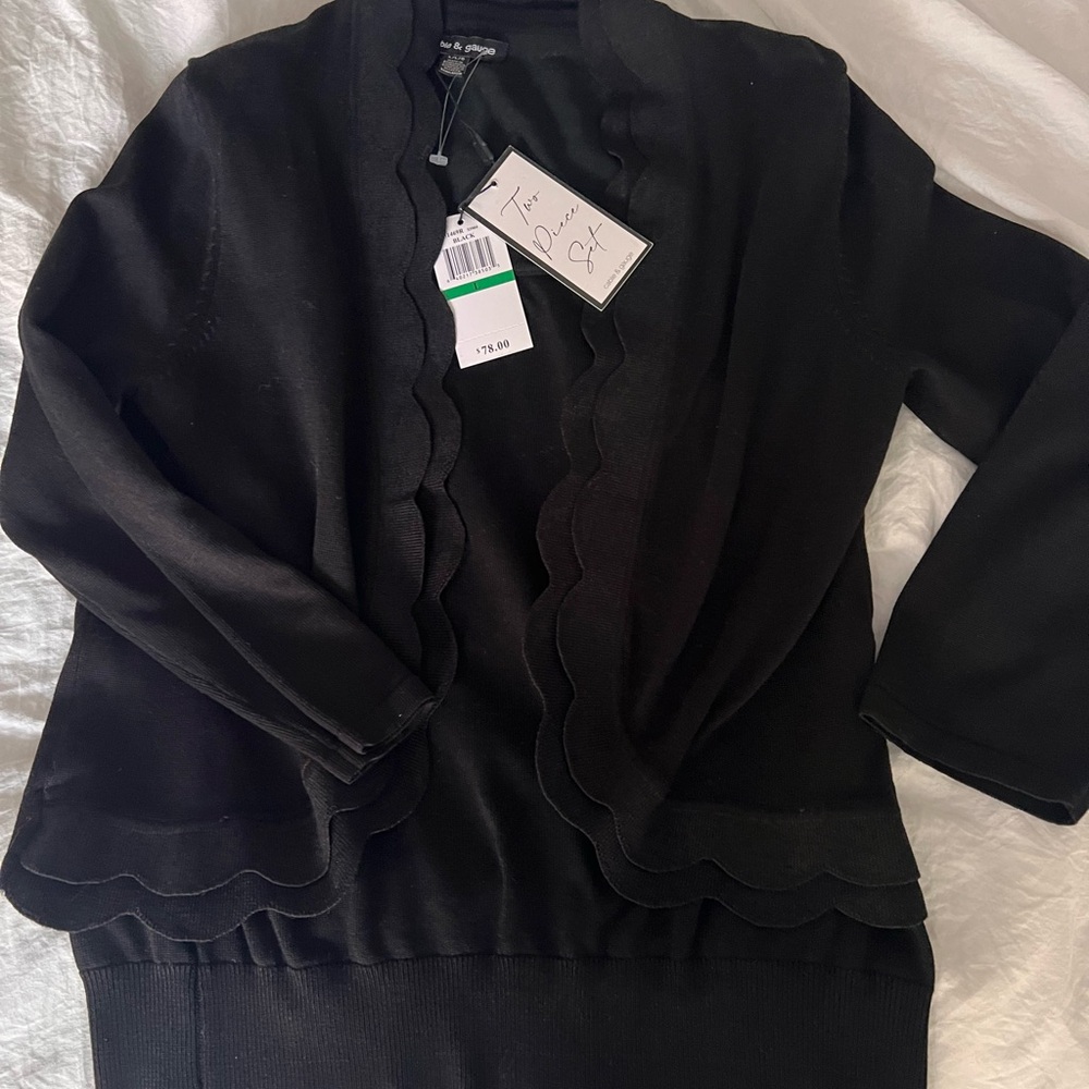 Two Piece Black Scalloped Edge Sweater Sz L BNWT